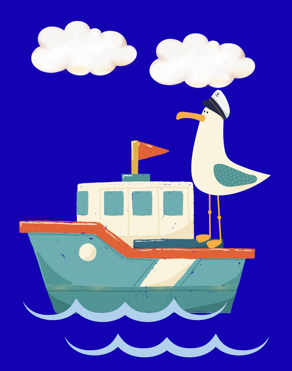 Coastal Nautical Seagull on Fishing Boat Digital Download