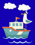 Coastal Nautical Seagull on Fishing Boat Digital Download