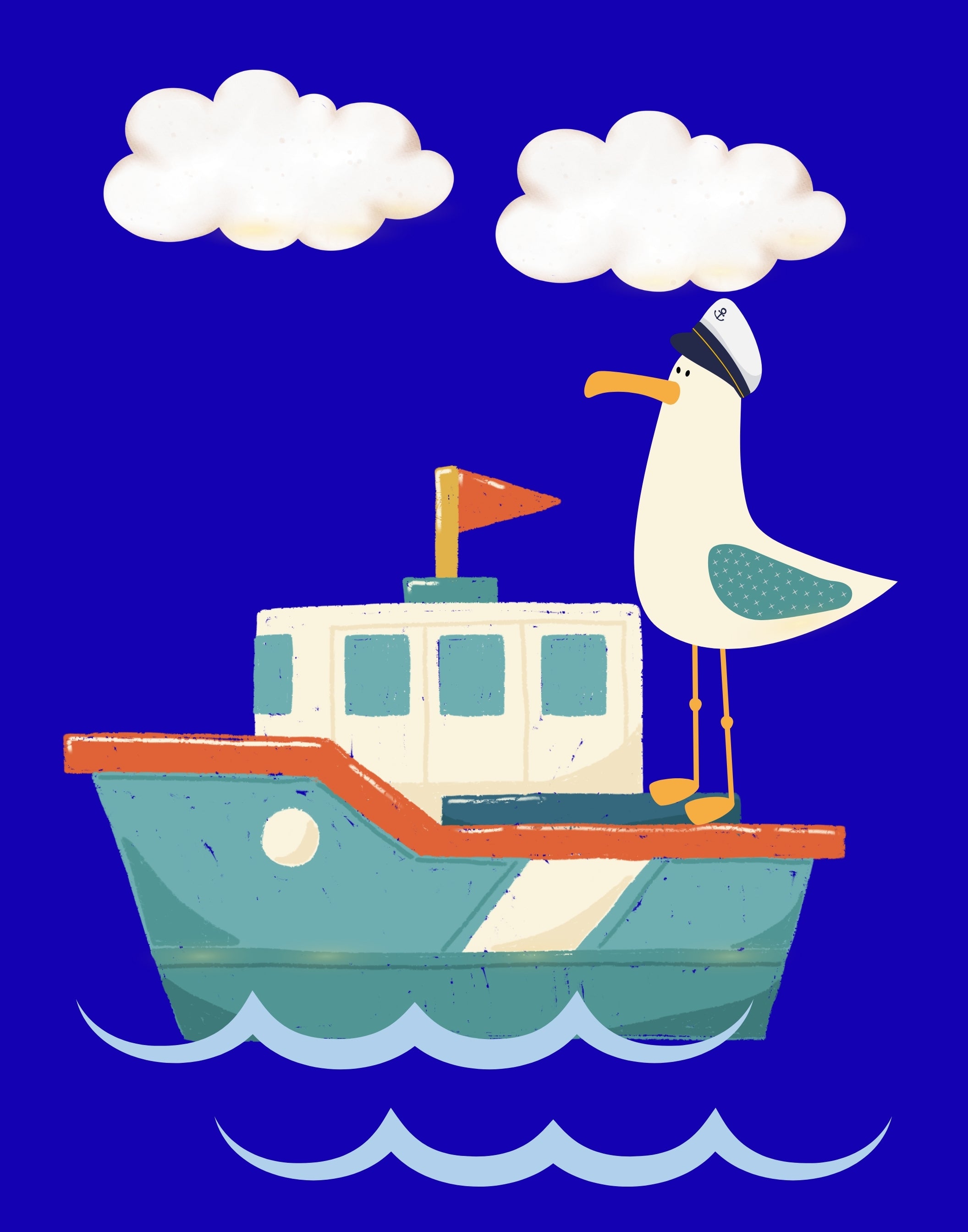 Coastal Nautical Seagull on Fishing Boat Digital Download