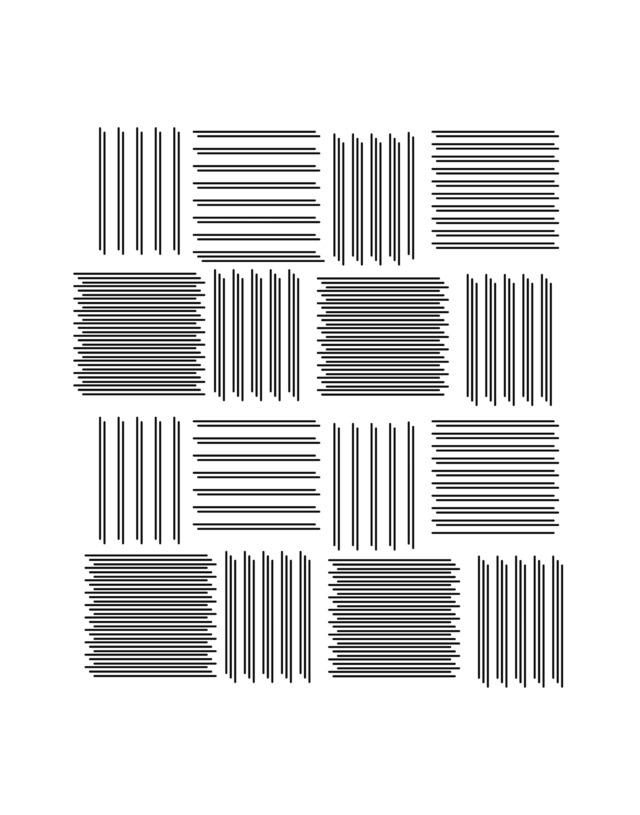 A grid of black linear stripe patterns arranged in a checker-like layout on a plain white background.