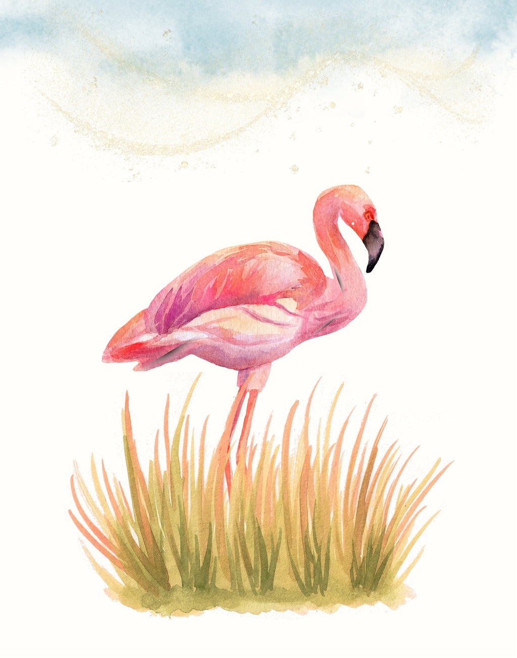 Watercolor Tropical Flamingo Digital Download