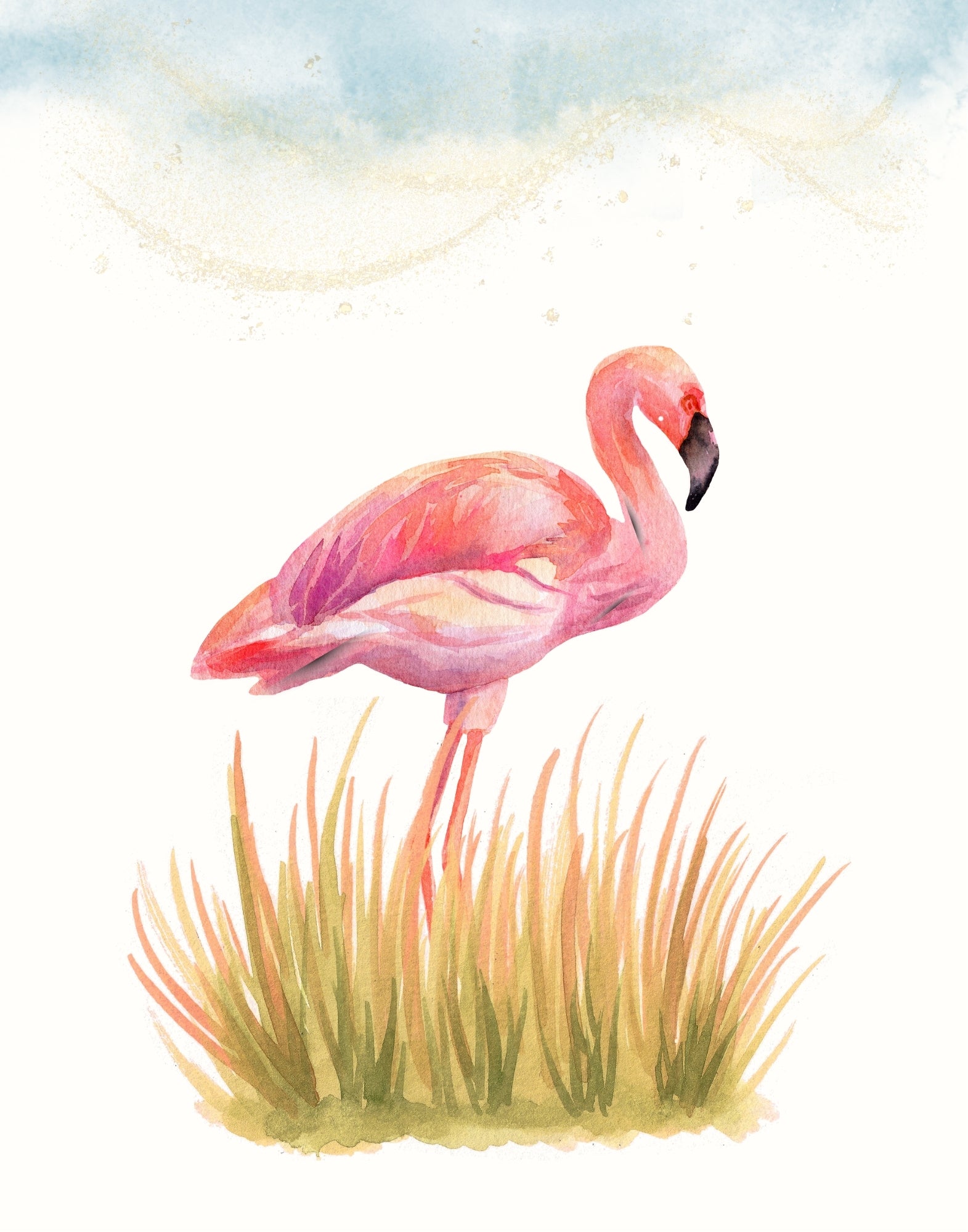 Watercolor Tropical Flamingo Digital Download