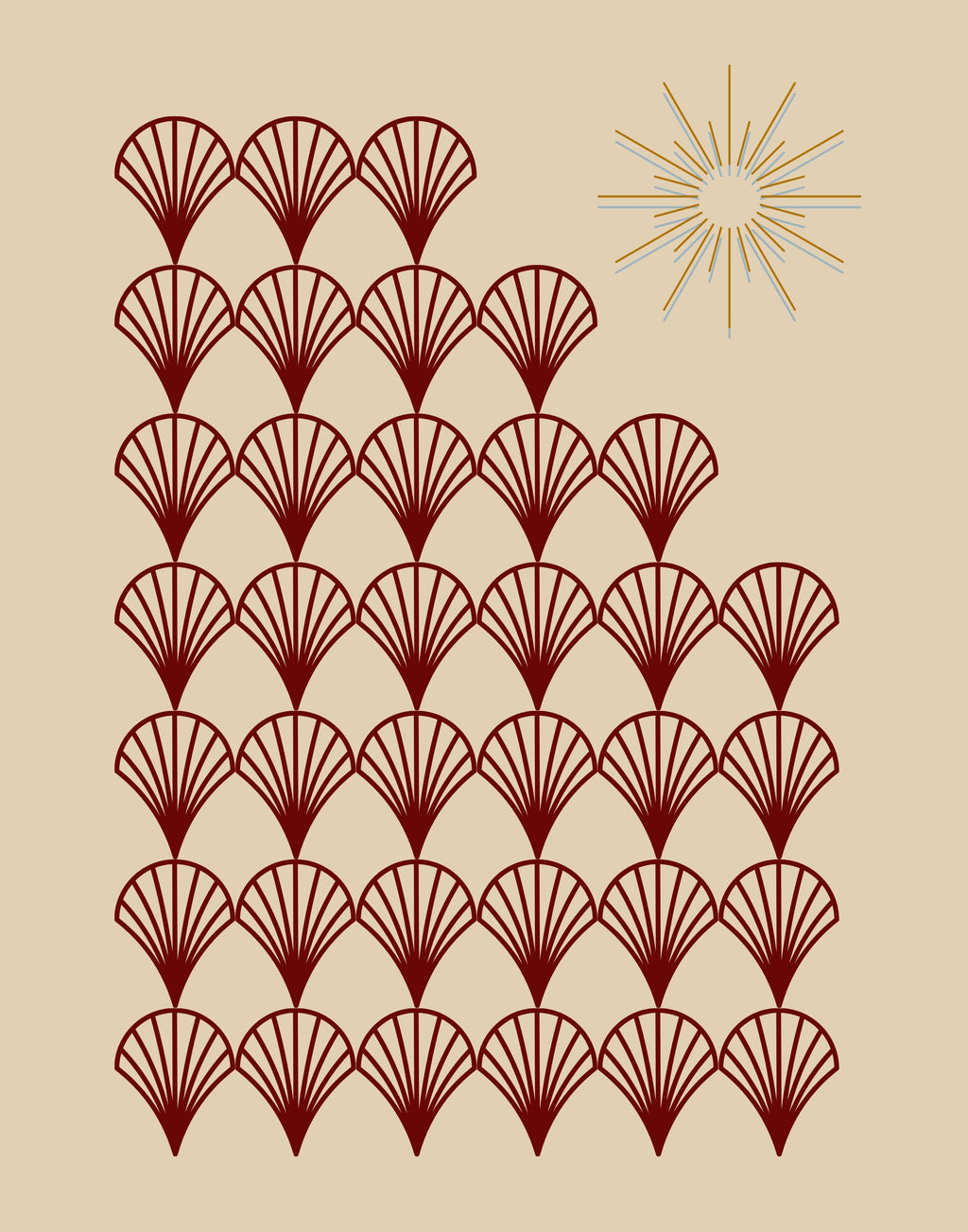 Art Deco Red Fan Pattern Digital Download
