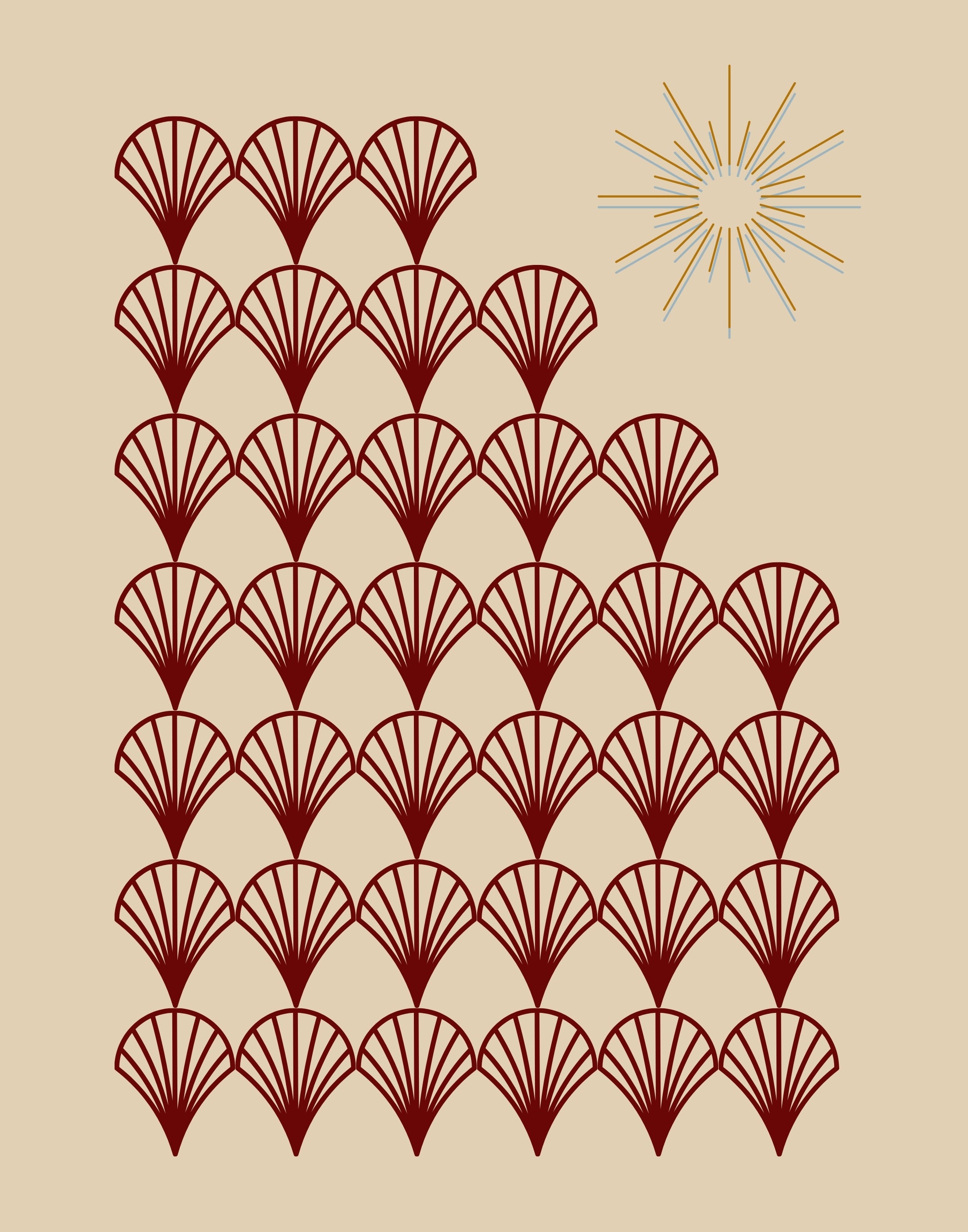 Art Deco Red Fan Pattern Digital Download