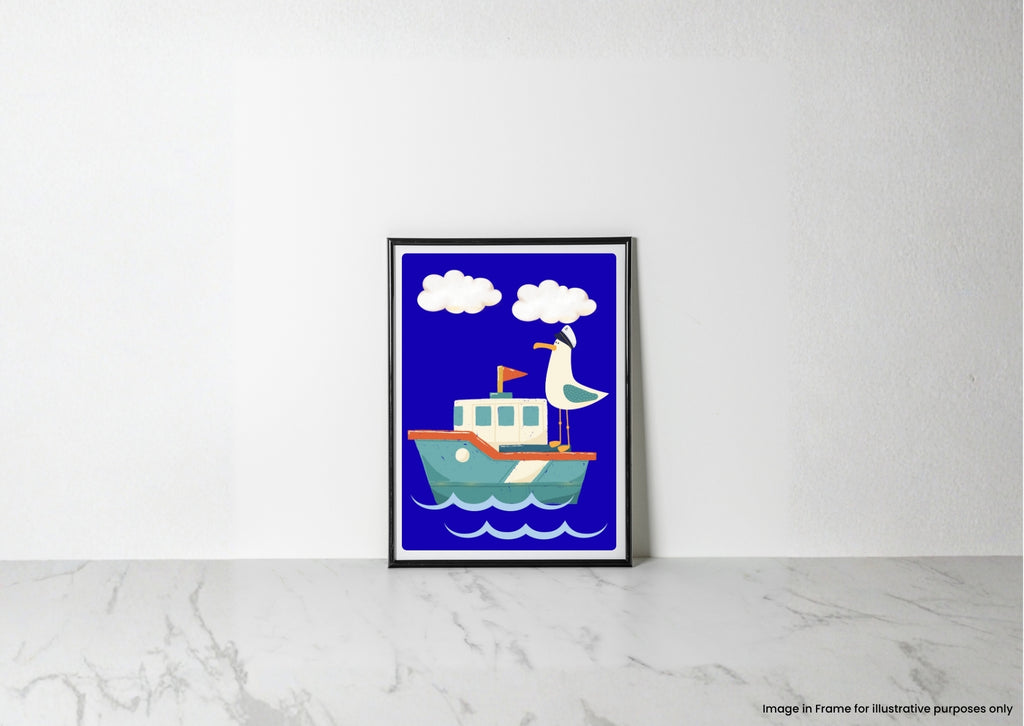 Coastal Nautical Seagull on Fishing Boat Digital Download