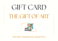 Gift card design reading 'GIFT CARD' and 'THE GIFT OF ART' with the Art Galilee logo and the text 'INSTANT.THOUGHTFUL.