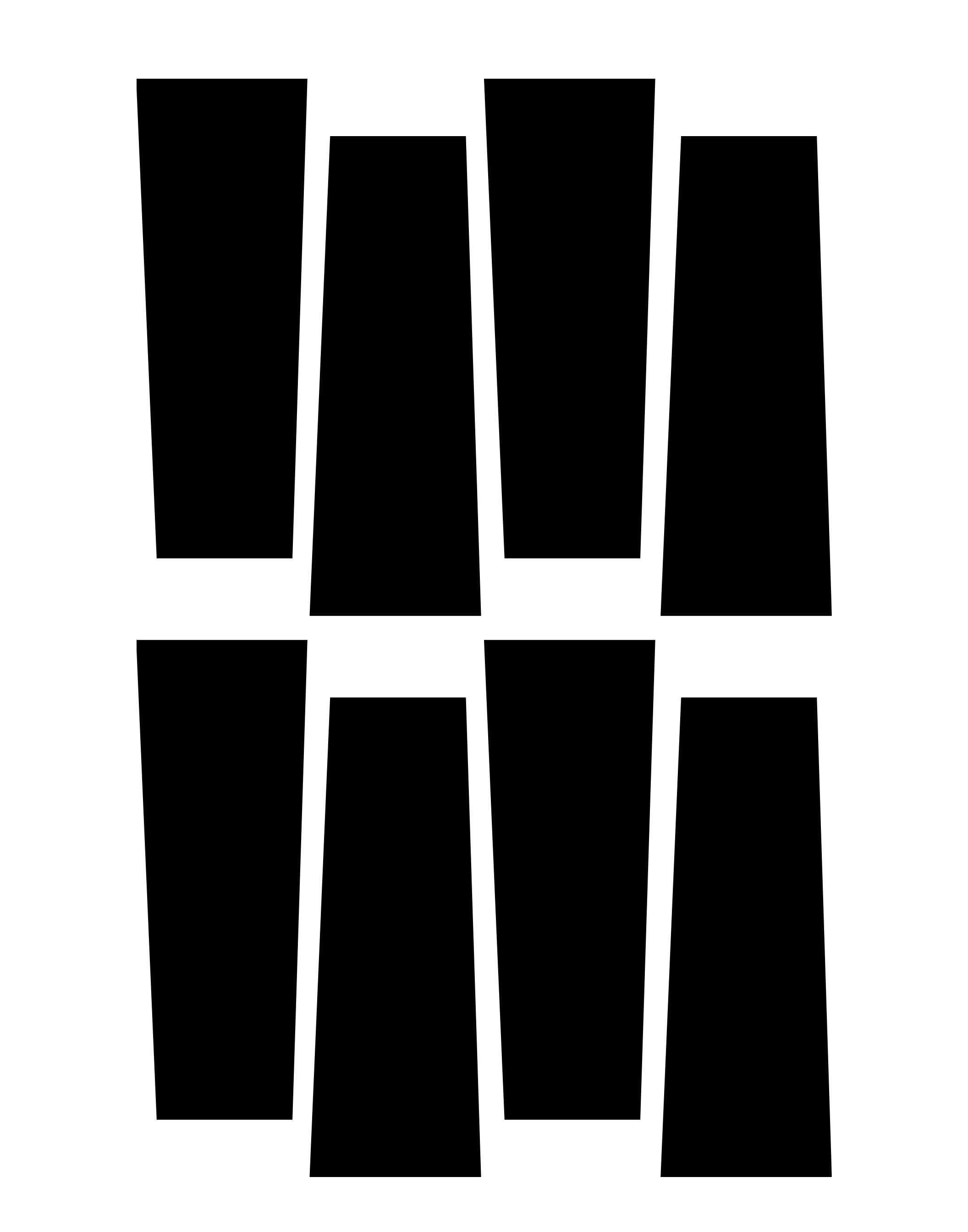 Six solid black vertical rectangular blocks arranged in two columns of three on a plain white background.